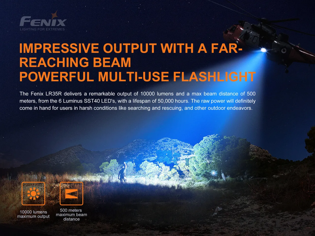 Fenix LR35R 10,000 Lumen Type-C Rechargeable Flashlight 2 * 21700 Batteries Luminus SST40 LED