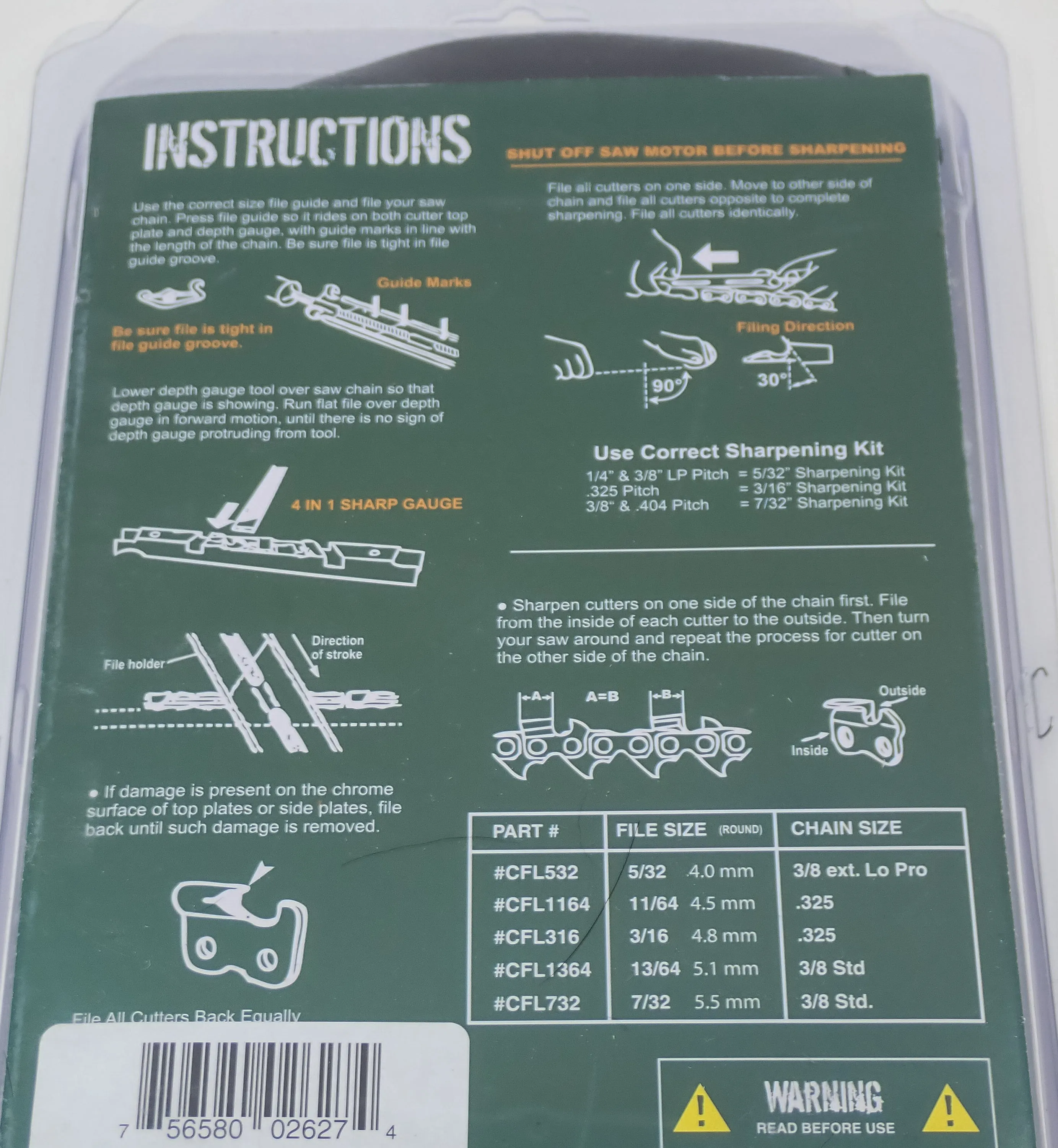 FORESTER CHAINSAW SHARPENING TOOL KIT 3/8LP CHAIN 5/32 FILES