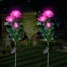 Garden Solar Outdoor Rose Lights Decorative , Waterproof Flower Light for Garden Patio Landscape Pathway Yard Holiday Decoration (2 Pcs Set)