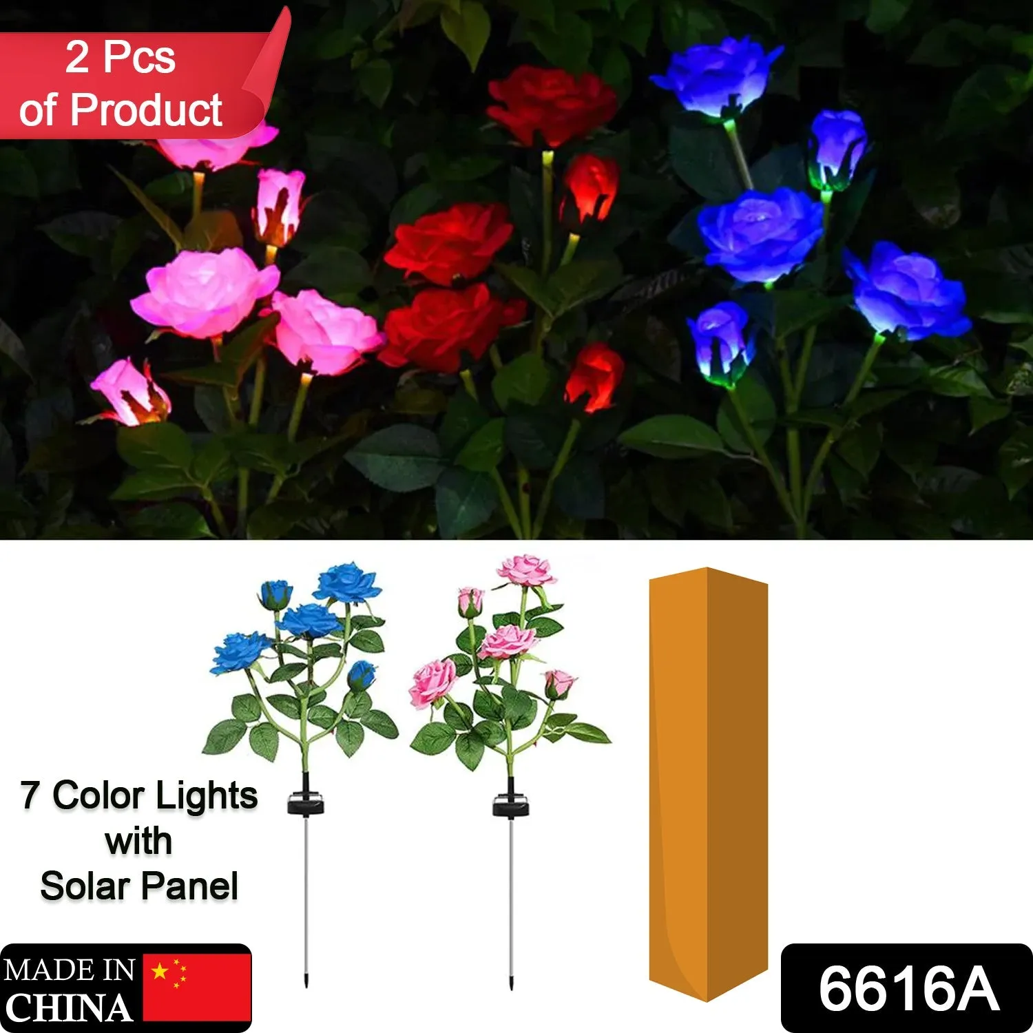 Garden Solar Outdoor Rose Lights Decorative , Waterproof Flower Light for Garden Patio Landscape Pathway Yard Holiday Decoration (2 Pcs Set)