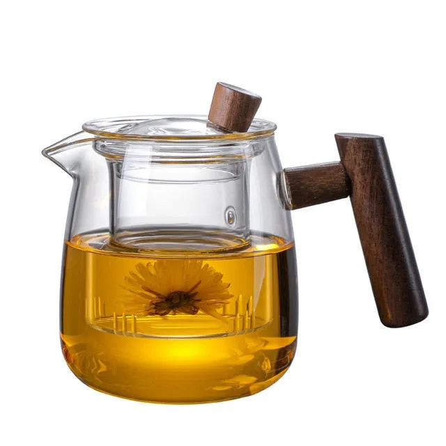 Glass Pot Filter Wood Handle Tea Ceremony Transparent Teawear Sets