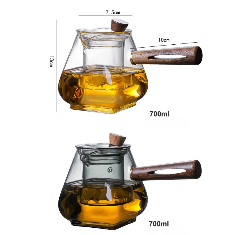 Glass Pot Filter Wood Handle Tea Ceremony Transparent Teawear Sets