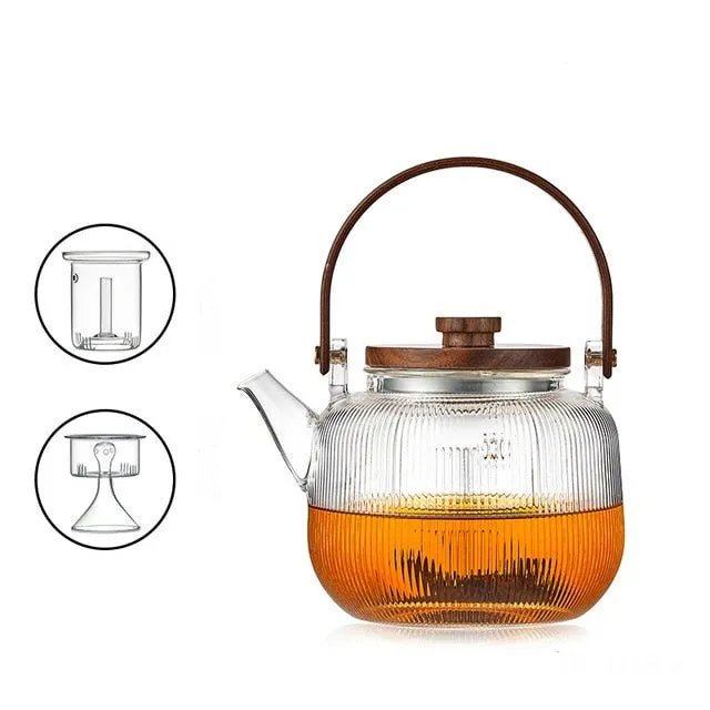 Glass Pot Filter Wood Handle Tea Ceremony Transparent Teawear Sets