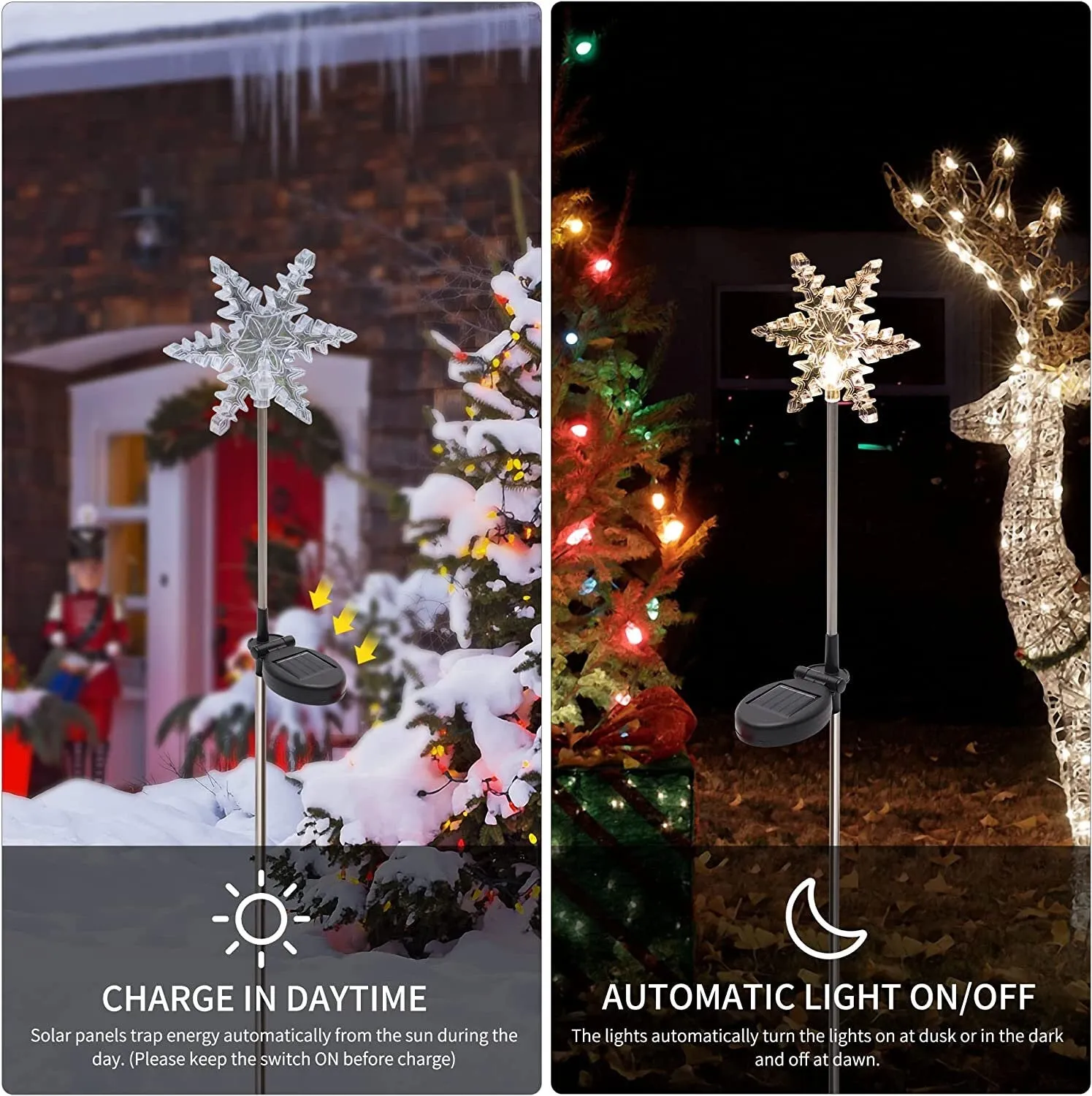 Glintoper 4 Pack Solar Christmas Snowflakes Figurine Lights | Outdoor Solar Powered Snowflake Decorative Lights with Garden Stakes