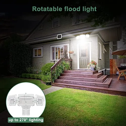 GLORIOUS-LITE Solar Security Lights 2400mAh LED Motion Sensor Light Outdoor, Rechargable 1600lm Solar Flood Light, 5500-6000K, IP 65 Waterproof for Garage, Yard, Porch, Entryways - White