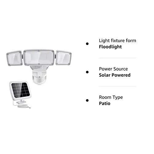 GLORIOUS-LITE Solar Security Lights 2400mAh LED Motion Sensor Light Outdoor, Rechargable 1600lm Solar Flood Light, 5500-6000K, IP 65 Waterproof for Garage, Yard, Porch, Entryways - White