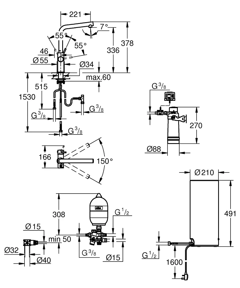 Grohe Red Duo II Tap in Chrome and L Size Boiler