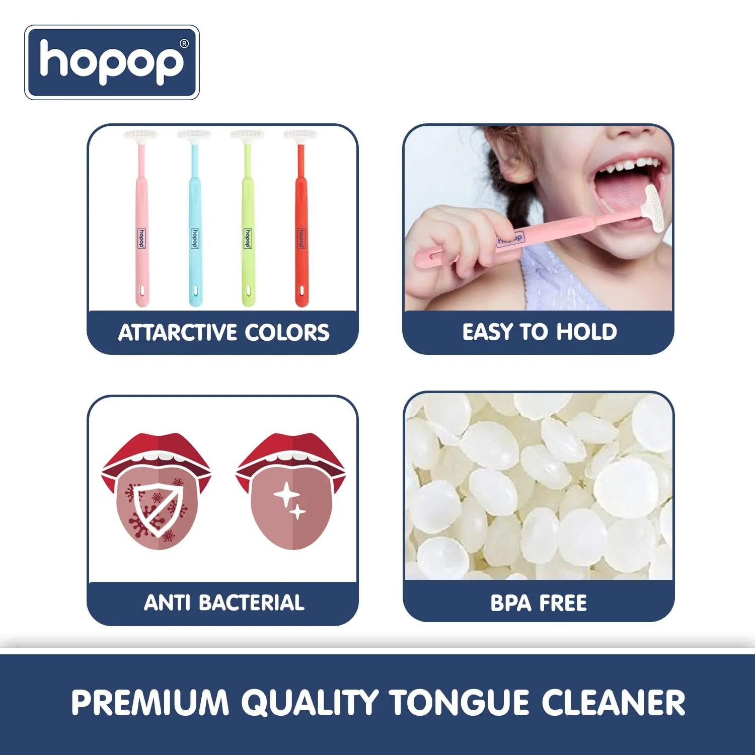 HOPOP Soft & Gentle Tender Tongue Cleaner For Babies - Blue 6m 