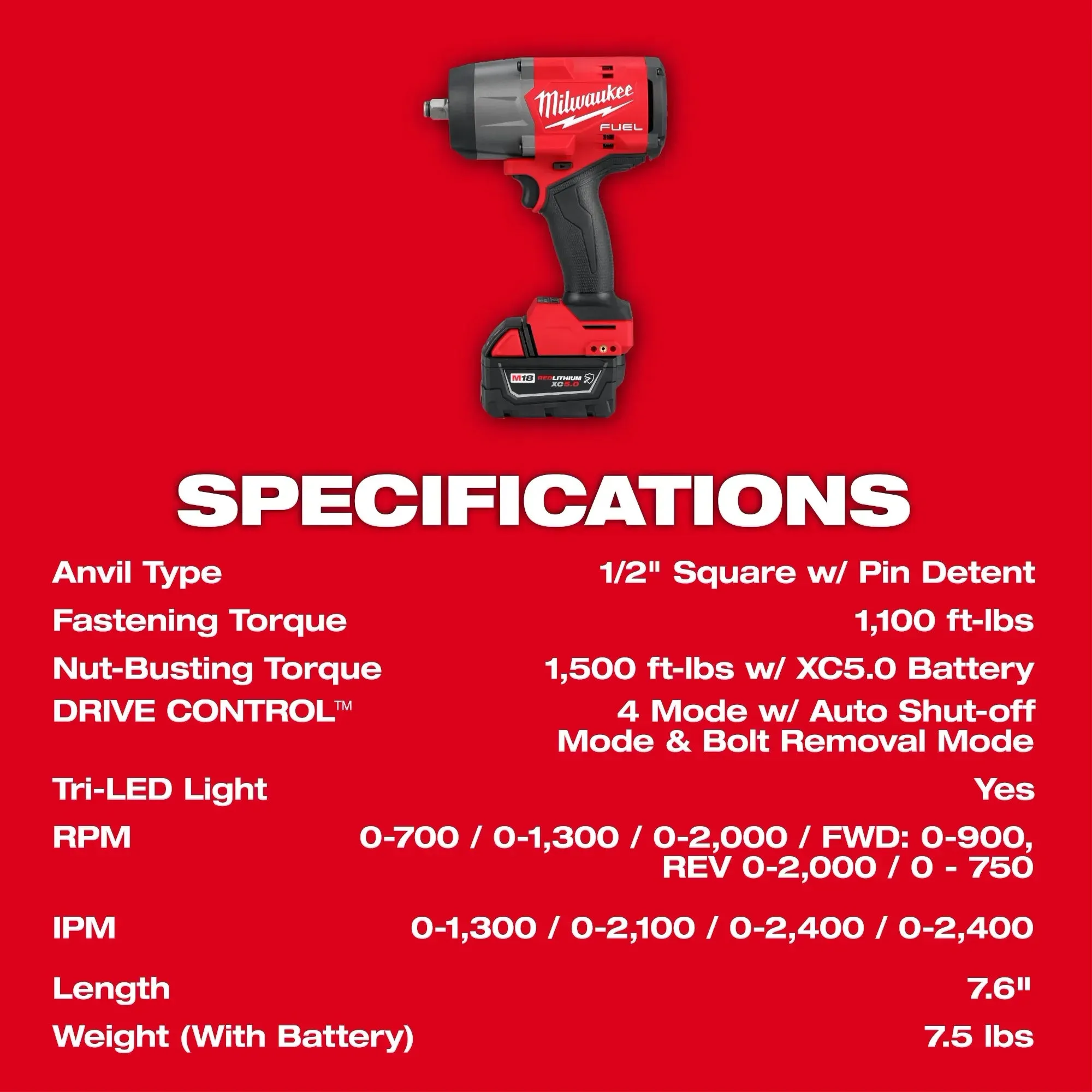 Impact Wrench Kit- Milwaukee M18 FUEL™ 1/2" High Torque Impact Wrench w/ Friction Ring Kit, 2967-21B