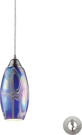 Iridescence 1 Light Pendant In Satin Nickel and Storm Blue Glass - Includes Recessed Lighting Kit