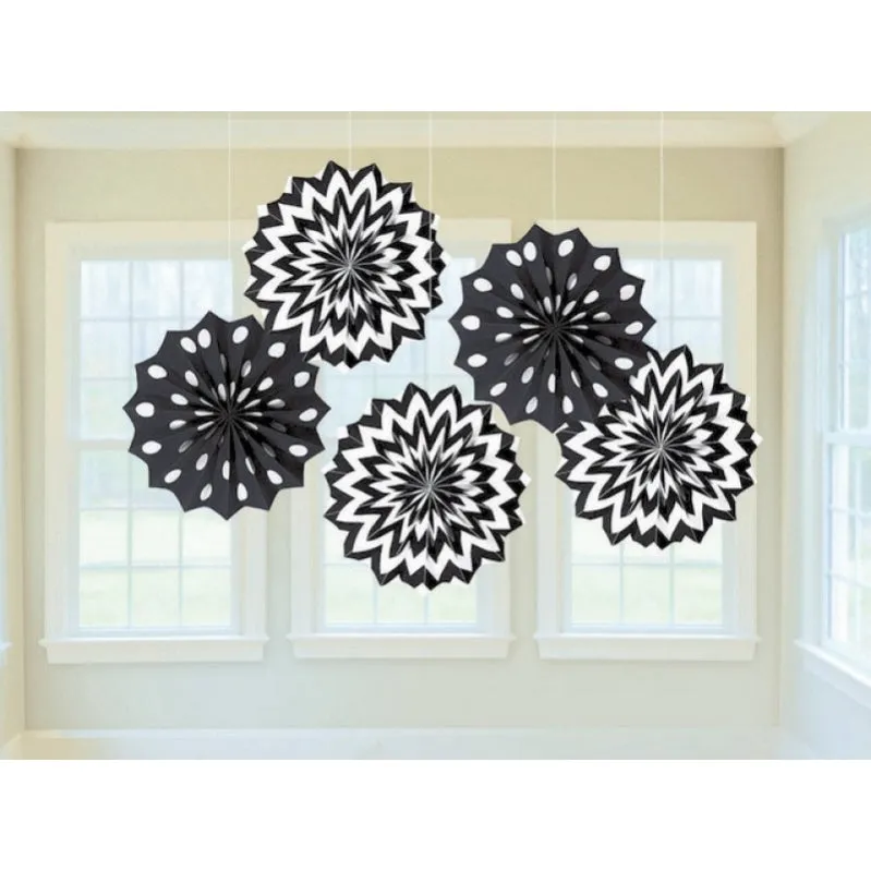 Jet Black Fan Decorations Printed Paper 8in 5pk