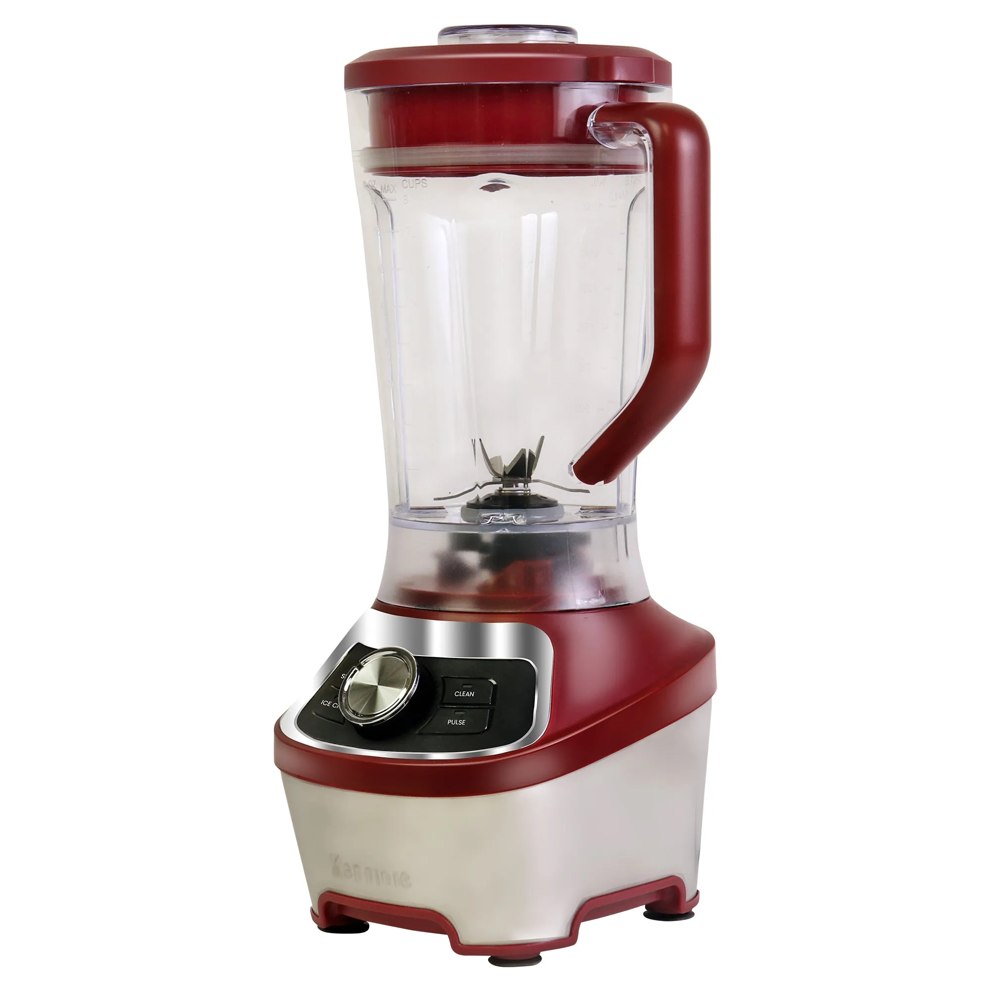 Kenmore Stand Blender, 1200W Motor, Programmed Smoothie, Ice Crushing and Self Clean Modes, Variable Speed Kitchen Blender, 64 oz (8-cup) Tritan Pitcher, Dishwasher-Safe, Stainless Steel and Red