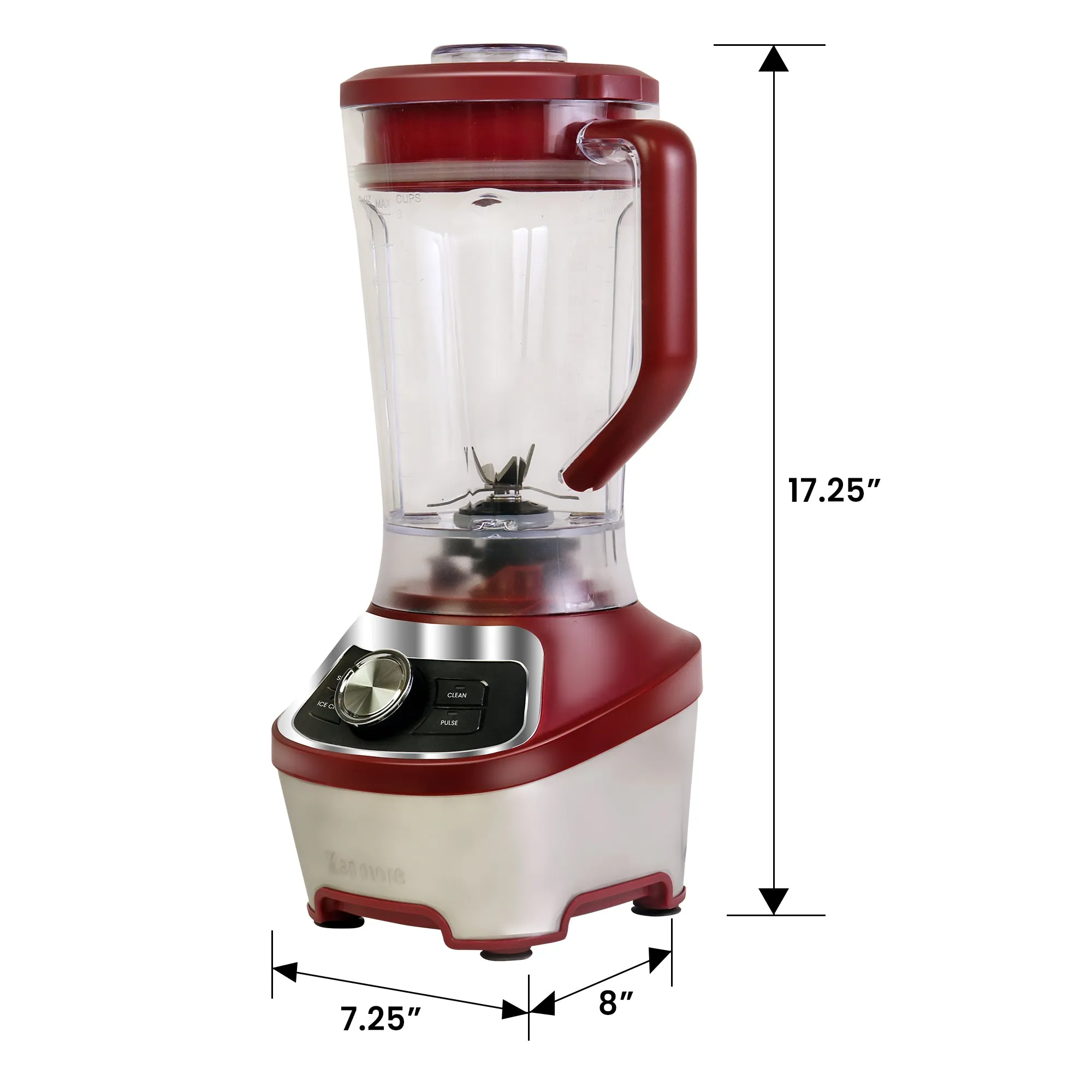 Kenmore Stand Blender, 1200W Motor, Programmed Smoothie, Ice Crushing and Self Clean Modes, Variable Speed Kitchen Blender, 64 oz (8-cup) Tritan Pitcher, Dishwasher-Safe, Stainless Steel and Red