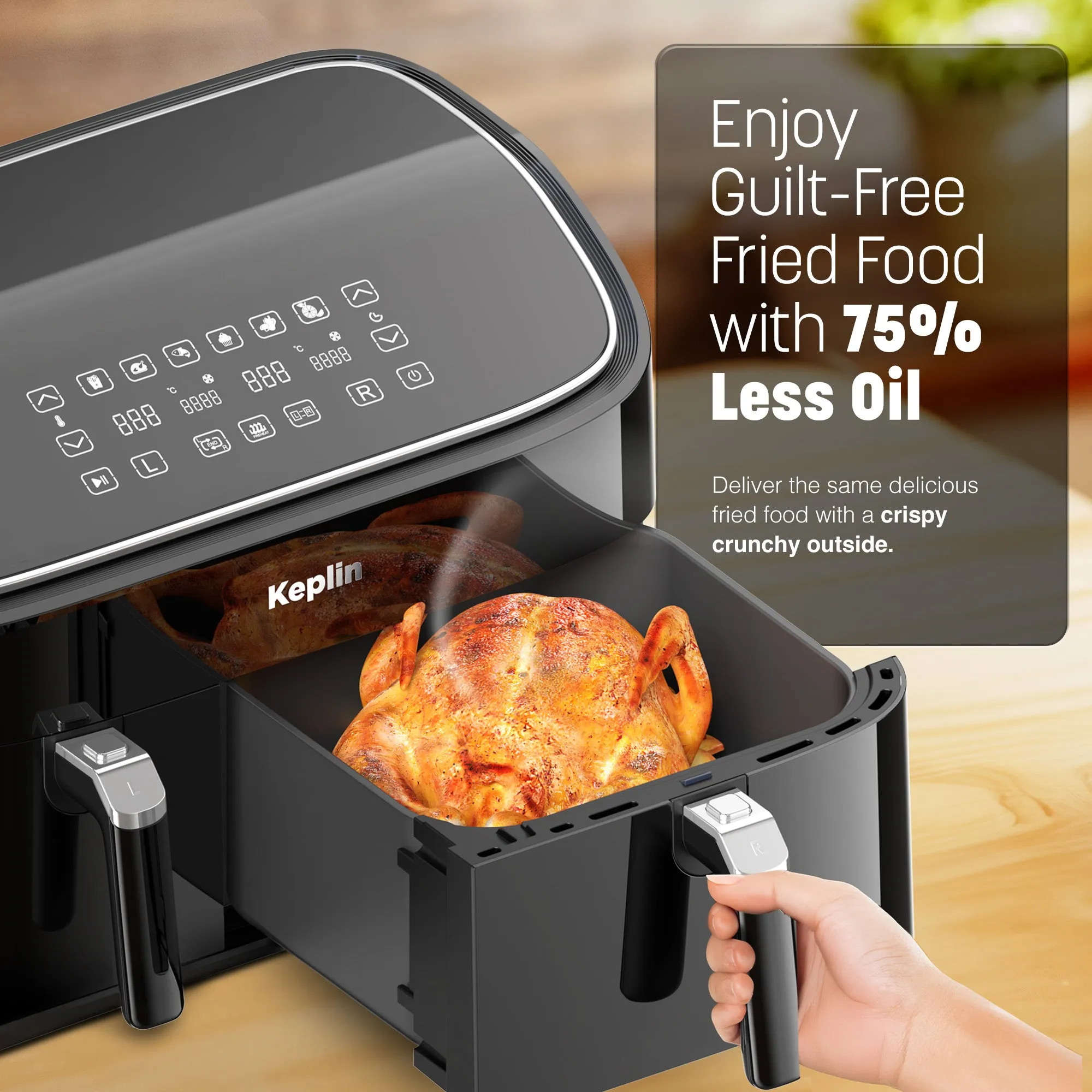 Keplin 9.5L Dual Zone Air Fryer - 2850W Energy-Saving Cooker with 6 Cooking Functions - Extra-Large Capacity for Healthy Meals - Roast, Bake, Dehydrate, Crisp - Family Size (9.5L)