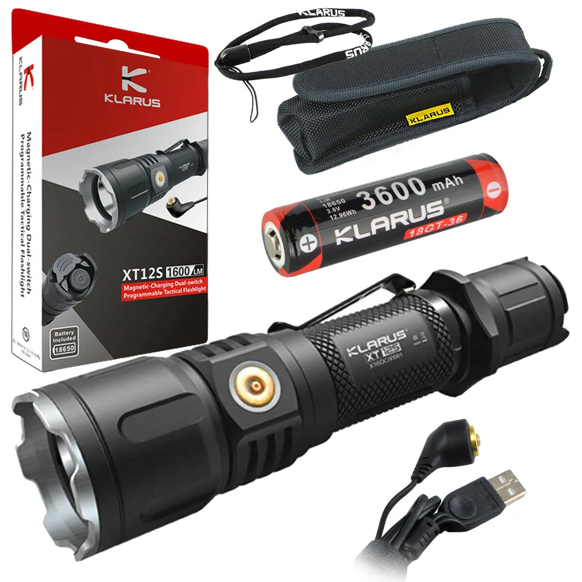 Klarus XT12S Rechargeable Flashlight 1600 Lumens with 3600mAh Battery