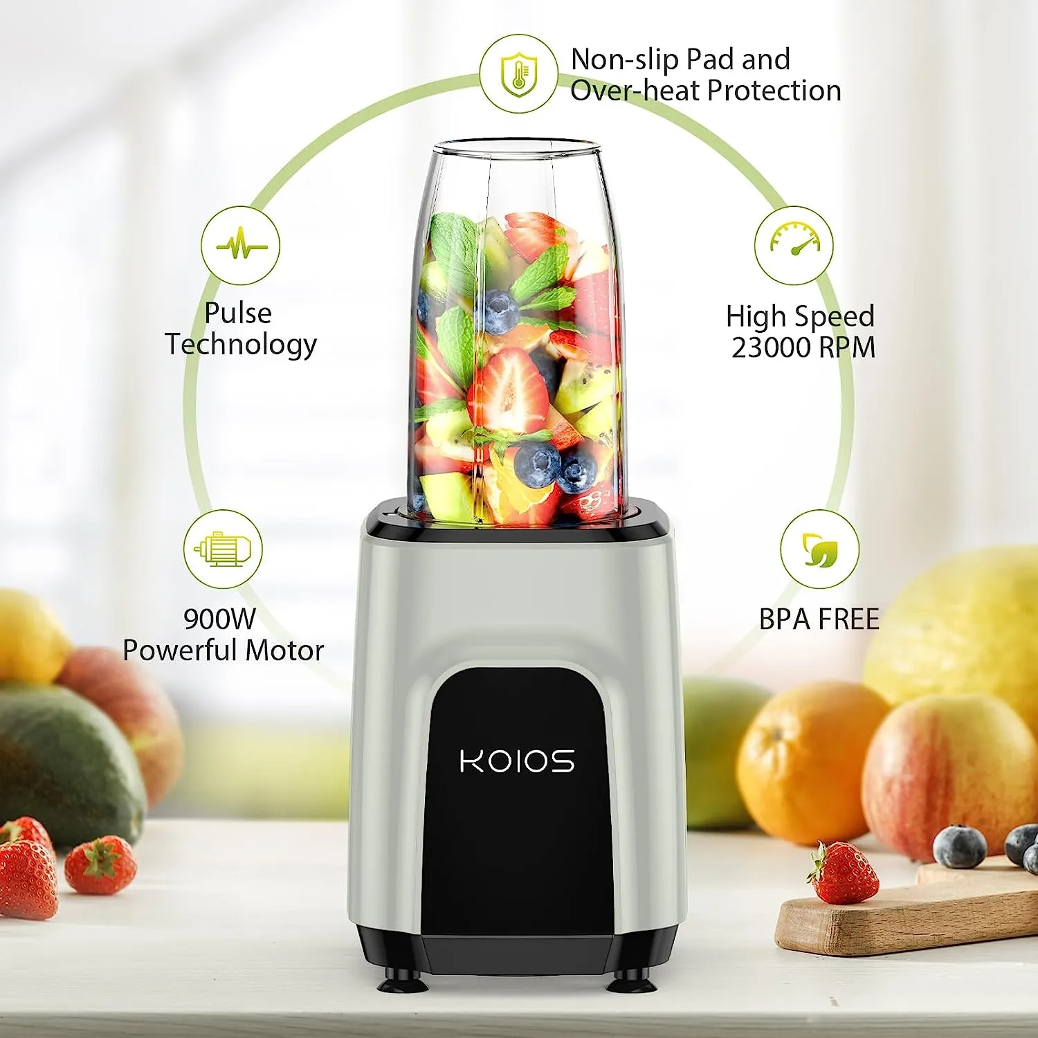 KOIOS BL328B 900W Countertop Blenders for Shakes and Smoothies