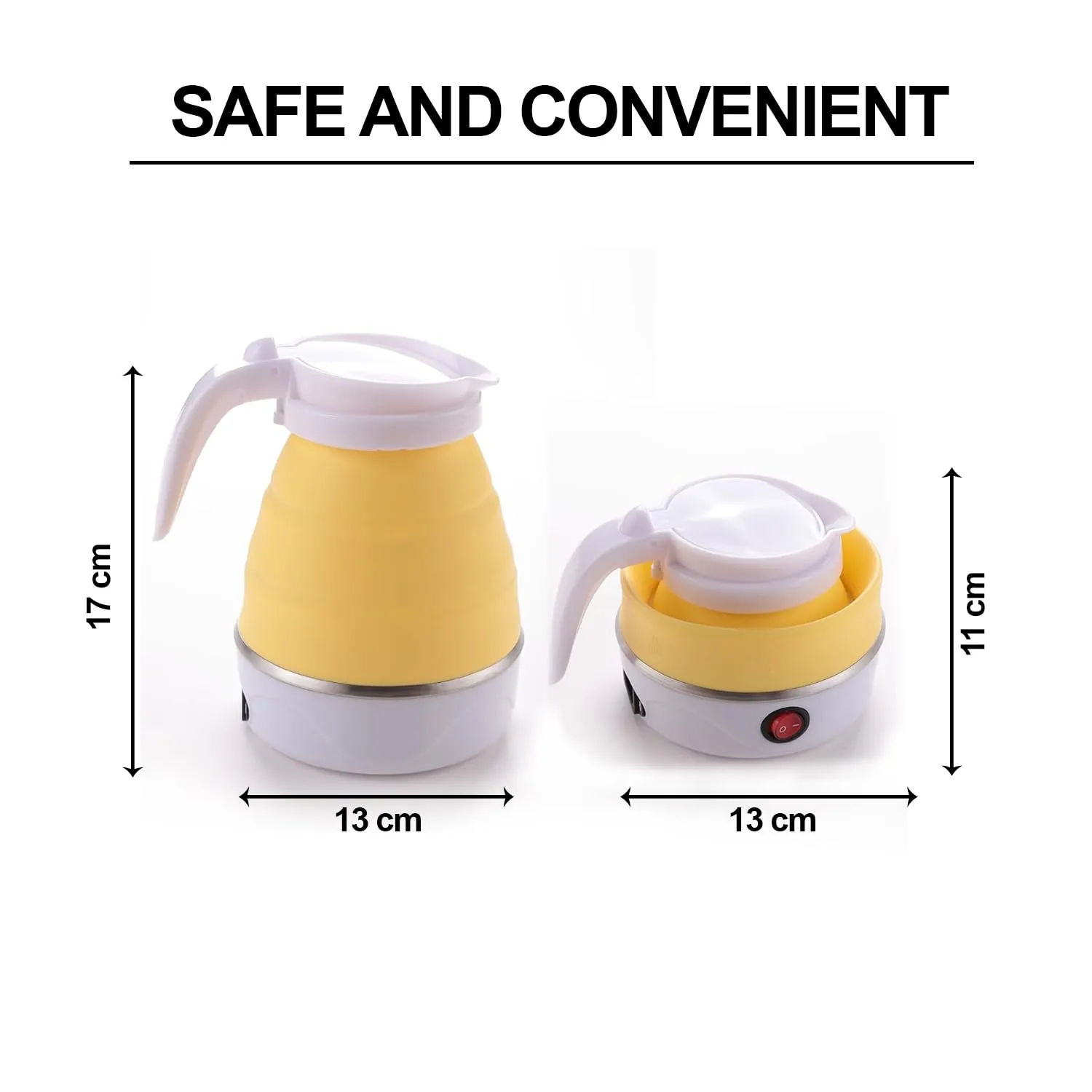 Kuber Industries Foldable Electric Kettle 600 ML | Silicone Body With 304-Stainless Steel Base | Leak Proof Design | Multipurpose Portable Electric Kettle for Travel, Office & Home | 600W | Yellow