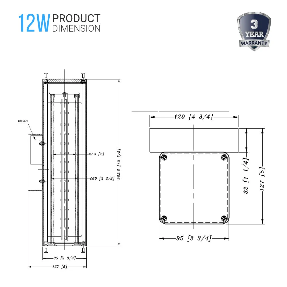 LED Outdoor Wall Sconce, Matte Black Finish, 12W, ETL Listed - Wet Location, Dimmable