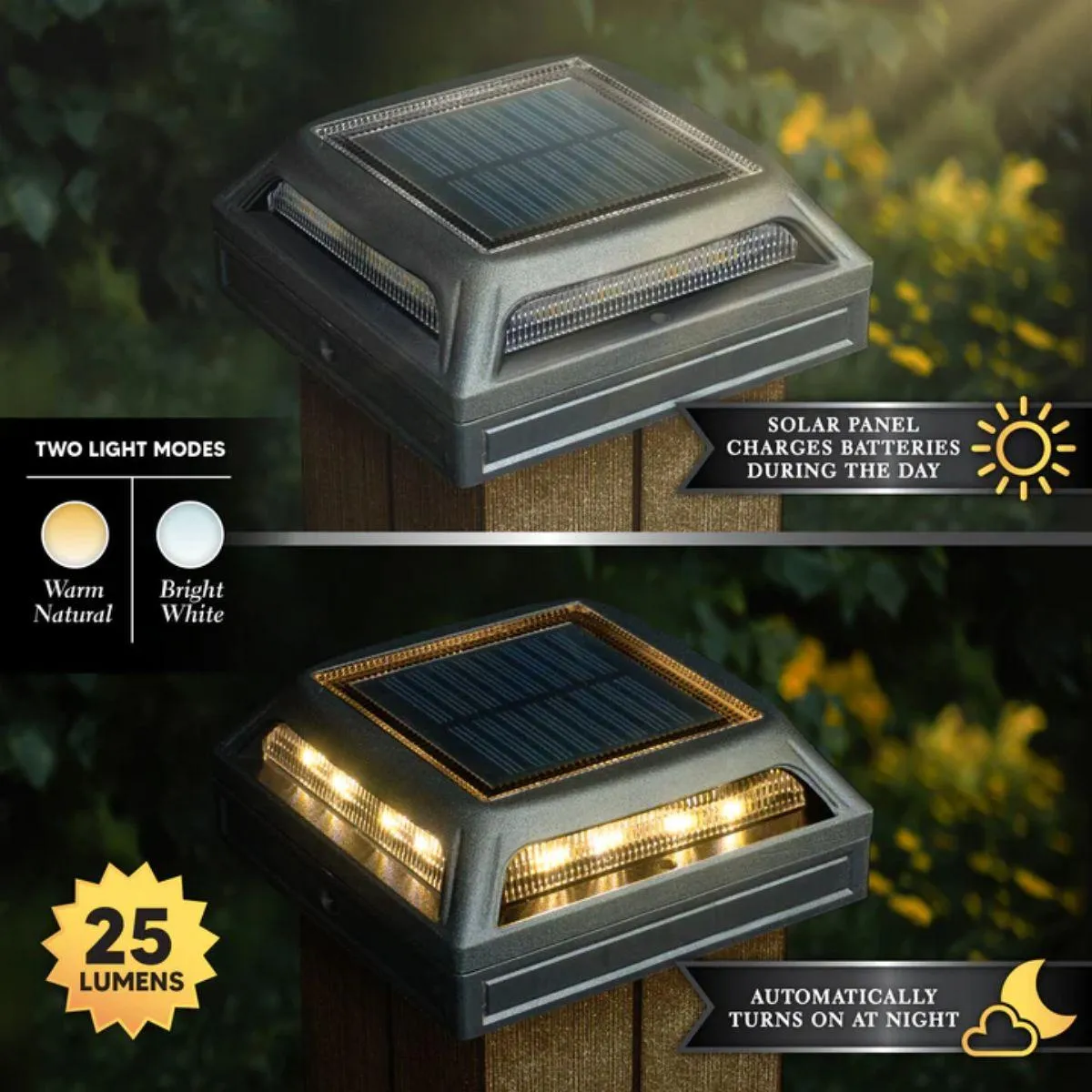 LED Solar Post Cap 5x5 25 Lumens Selectable CCT (Pack Of 2)