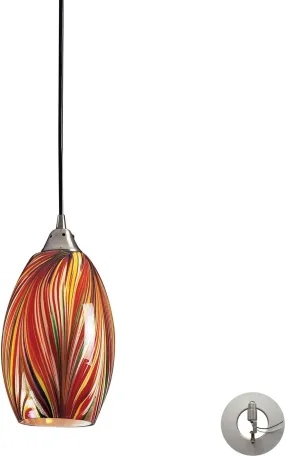 Mulinello 1 Light Pendant In Satin Nickel and Multicolor Glass - Includes Recessed Lighting Kit