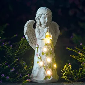 Nacome Angel Outdoor Garden Décor Statues – Solar Garden Figurines Gifts for Mom Grandma or Cemetery Decorations for Grave Garden Memorial Stones