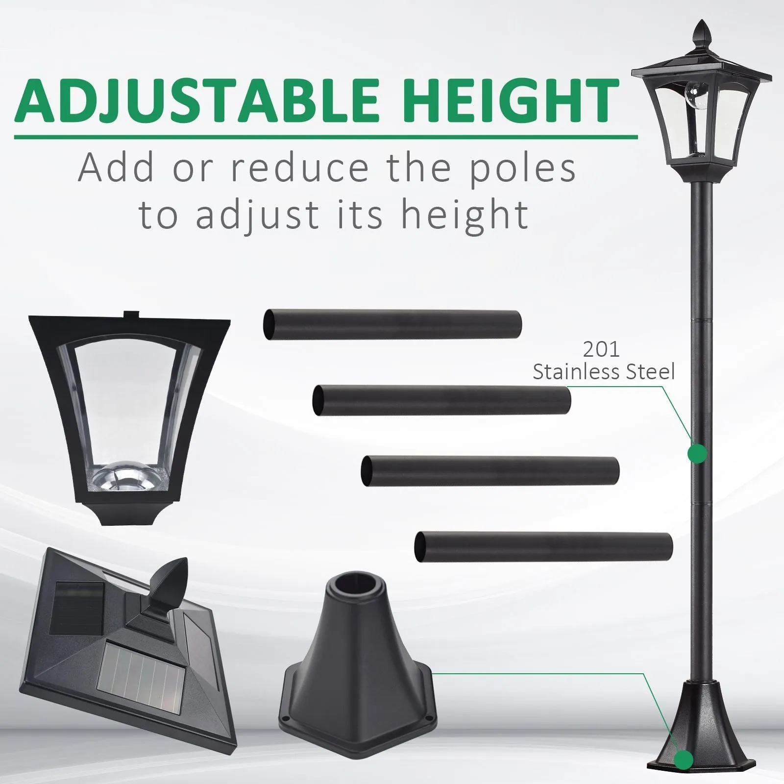 Outdoor Garden Solar Post Lamp Sensor Dimmable LED Lantern Bollard Pathway 1.6M Tall – Black