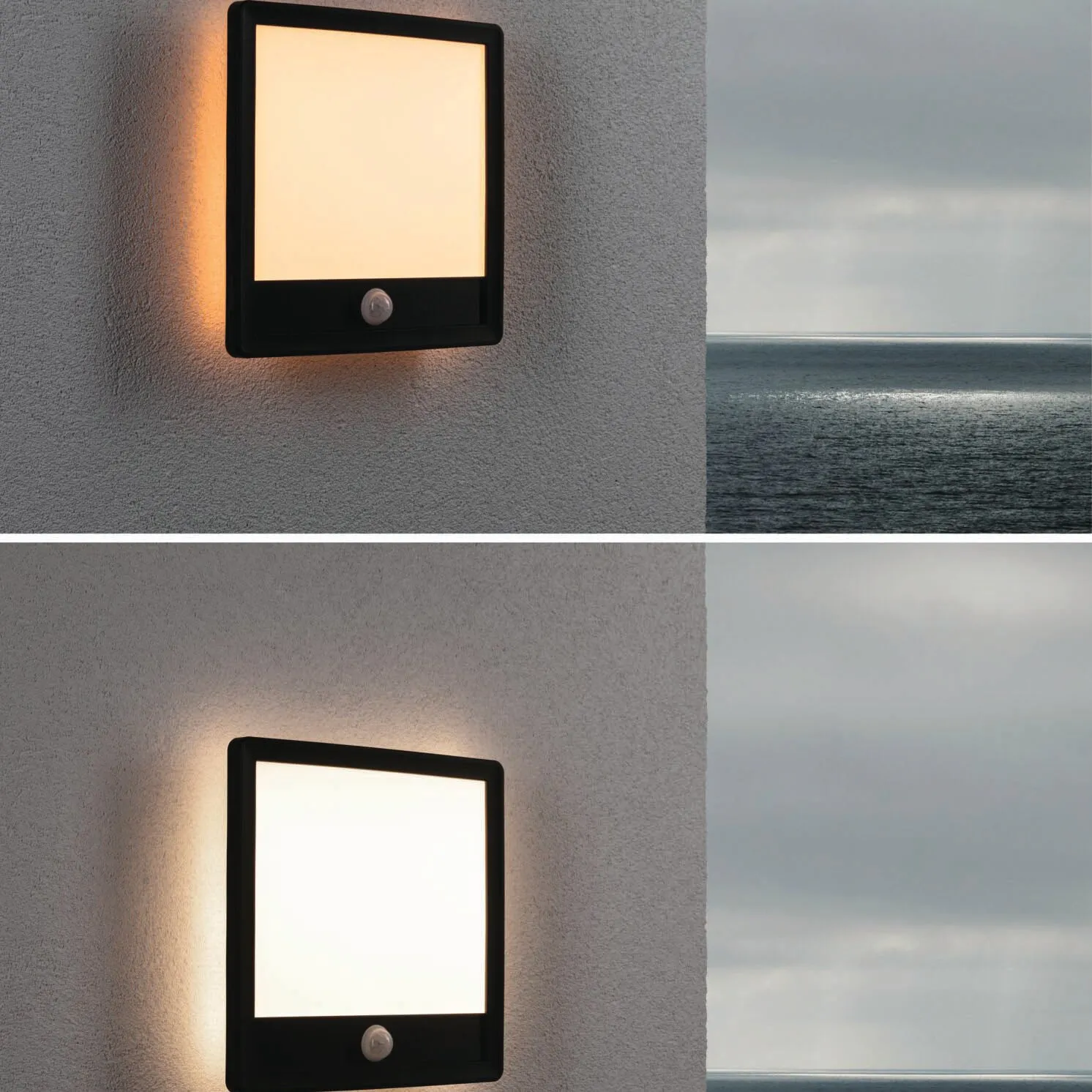 Outdoor Lamina Insect Friendly 16W LED Backlit Square Tunable Warm Light with Motion Detection in Black