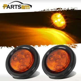 Partsam 2pcs Amber Led Light Trailer 2 inch Round,w/ Plug & Grommet Clearance Marker 4 LED