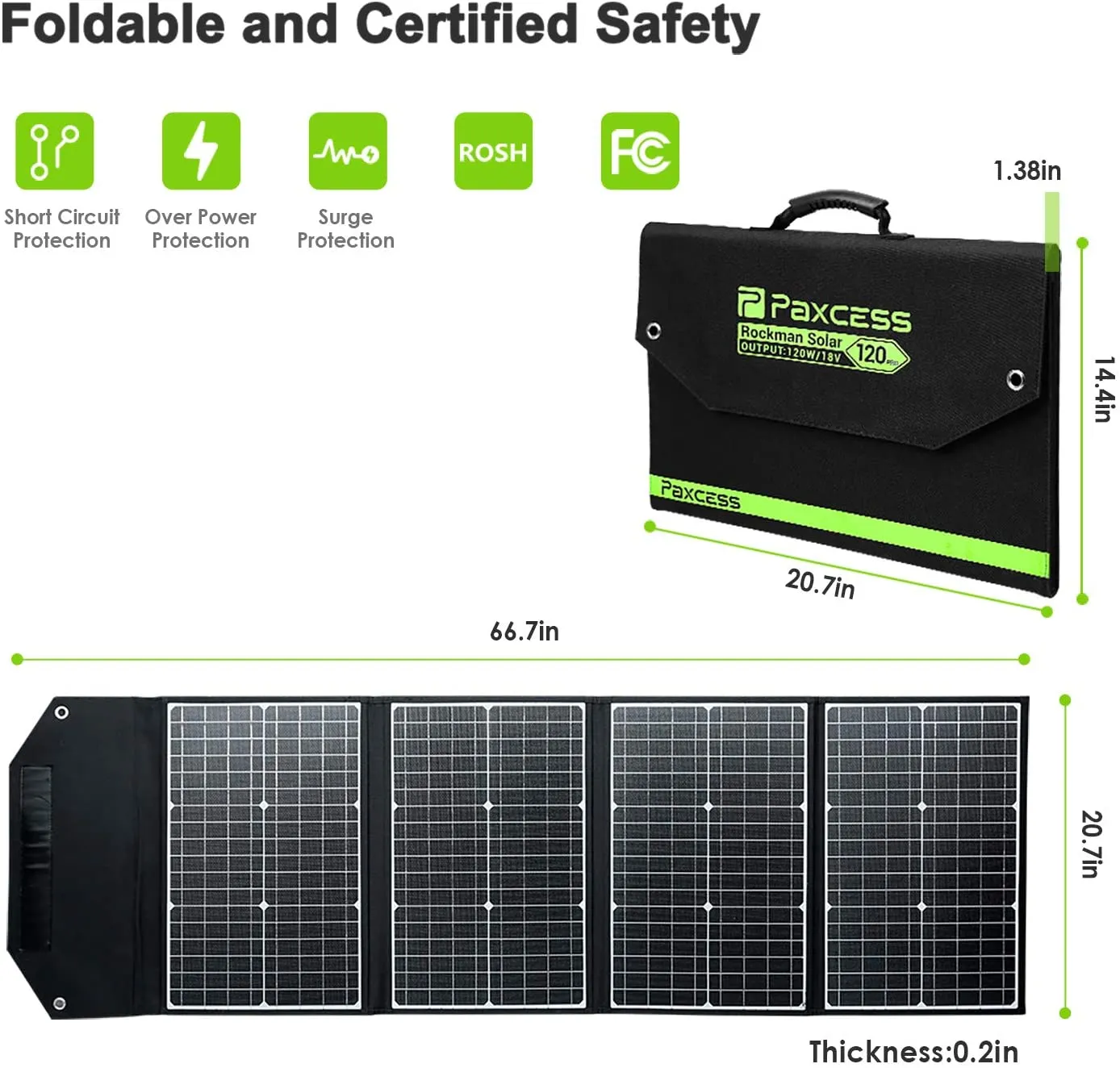 PAXCESS 120W 18V Portable Solar Panel with USB QC 3.0, Typc C Output, off Grid Emergency Power Supply Compatible with Jackery/Anker/Rockpals Solar Generator Power Station for RV Camping Outdoor Backup