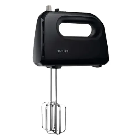 Philips HR3720/10 300 Watt Lightweight Hand Mixer, Blender with 5 speed control settings, stainless steel accessories and 2 years warranty with 2 Attachments (Non-slip Grip, Black)