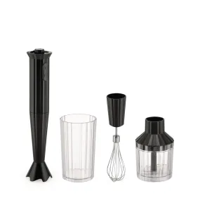 Plissé Hand Blender with Jug, Whisk and Chopper, Black