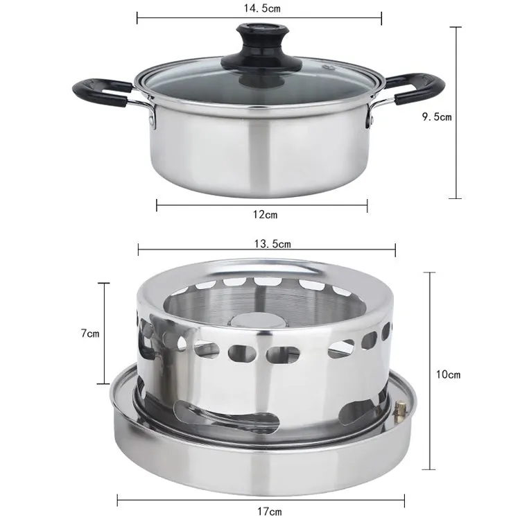 Portable Outdoor Stainless Steel Wick Alcohol Stove Single Small Pot Set, Size: 14cm