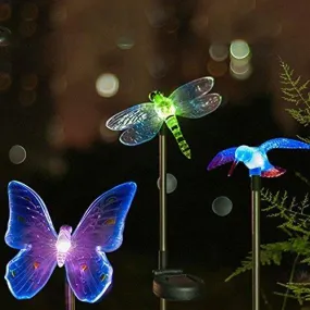 Quace Solar Garden Lights, Hummingbird, Butterfly & Dragonfly Solar Stake Lights, Solar Powered Pathway Lights, Multi-Color Changing Led Lights