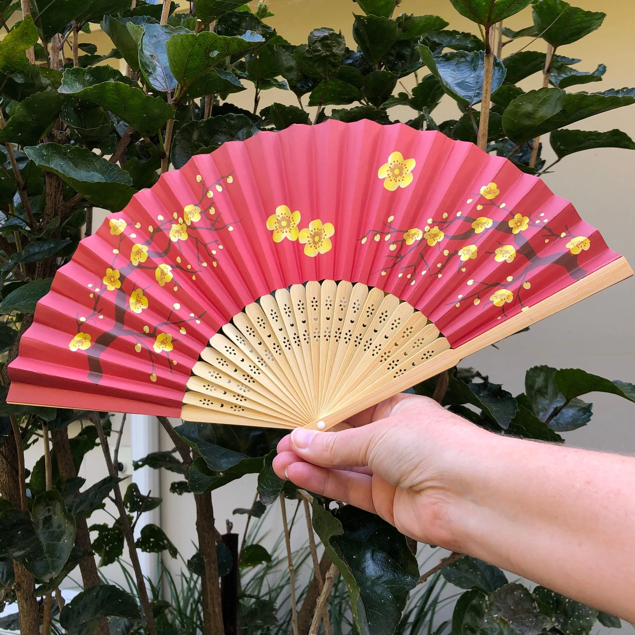 Red & Gold Cherry Blossom paper fan