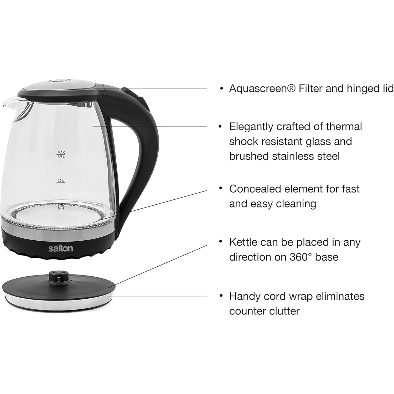 Salton Cordless Electric Compact Glass Kettle