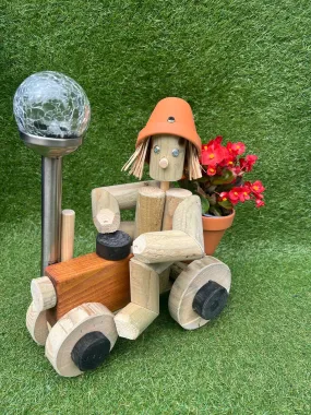 small wooden tractor with solar light