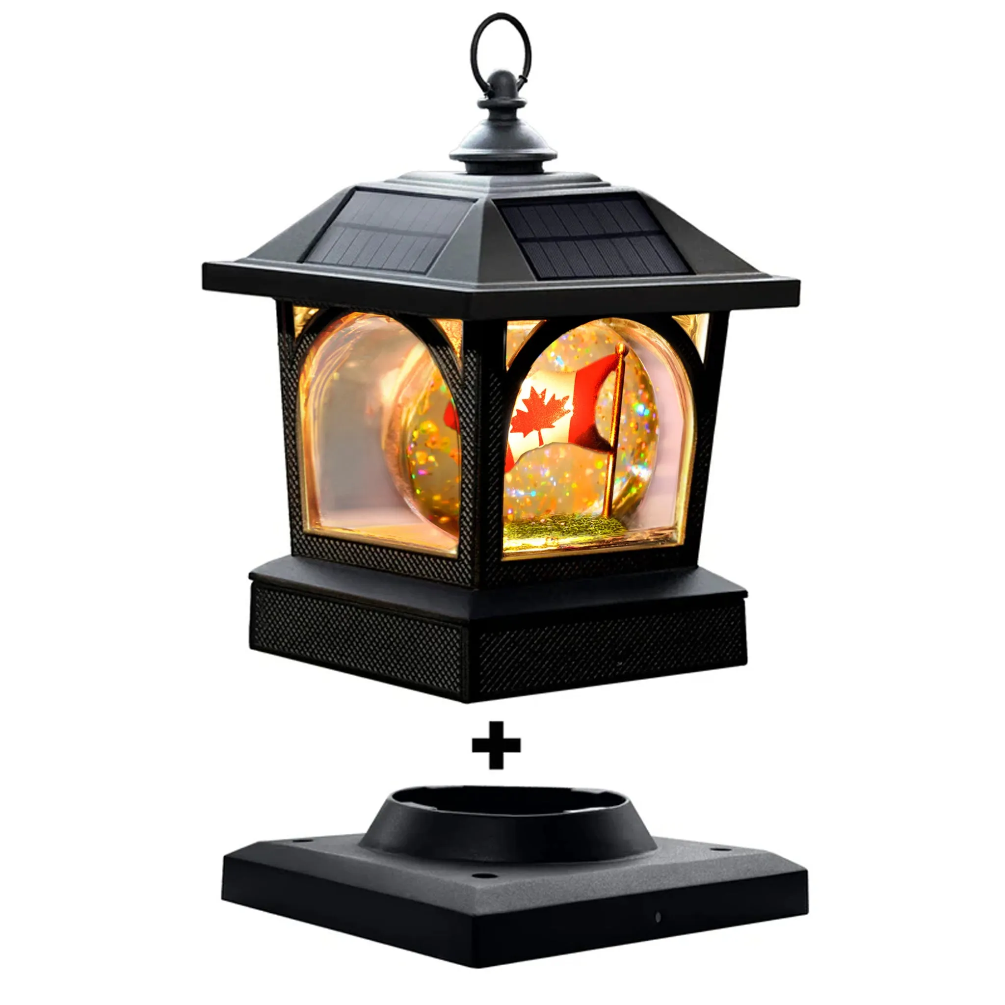 Solar Canadian Patriot Table Lantern/Post Cap with 7.5”x7.5” Base Adapter/Surface Mount