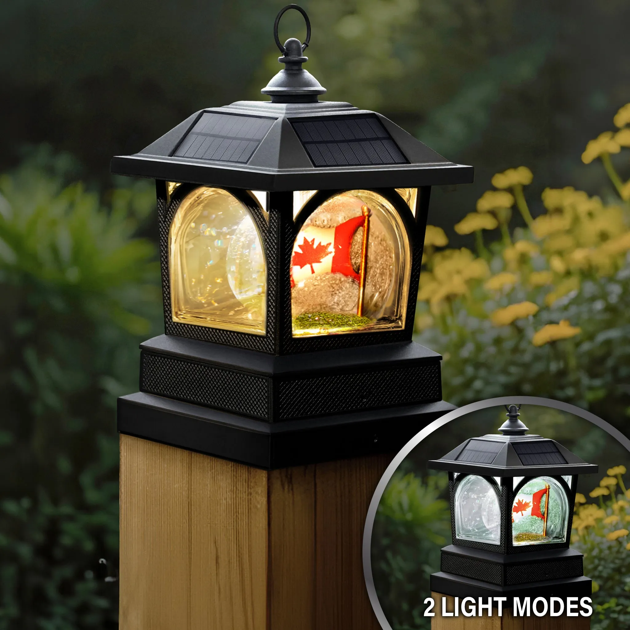 Solar Canadian Patriot Table Lantern/Post Cap with 7.5”x7.5” Base Adapter/Surface Mount