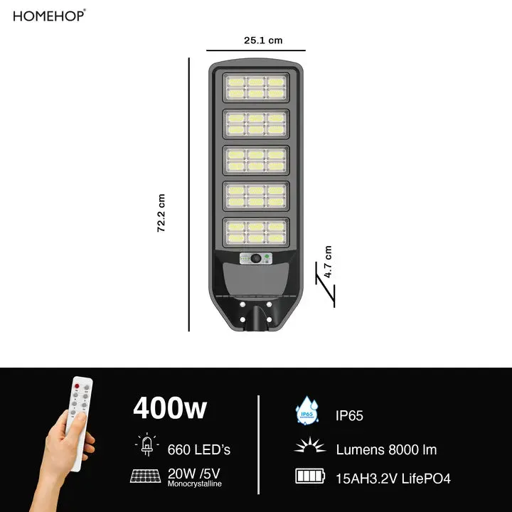 Solar LED Automatic Waterproof  400W Street Lights Motion Sensor with Remote control for Home and Garden