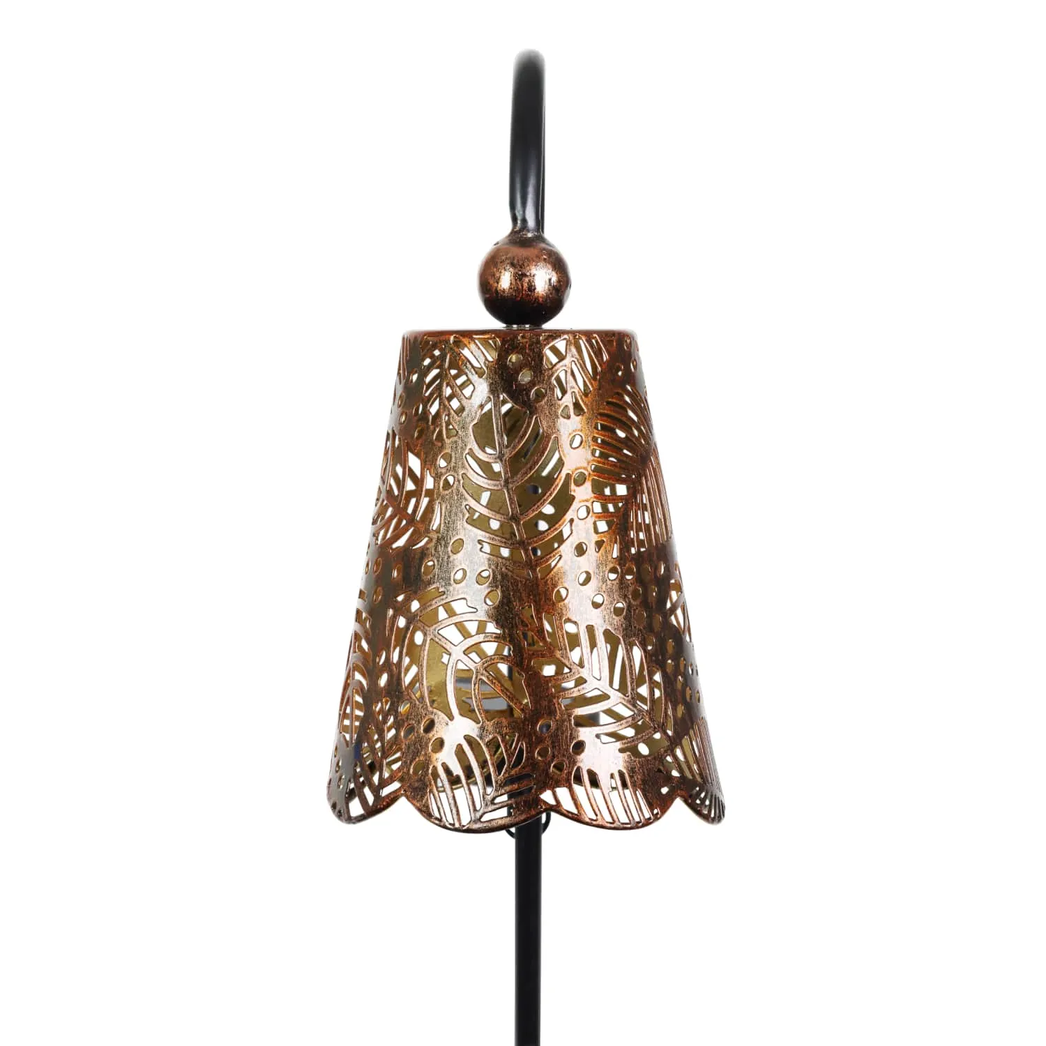 Solar Metal Filigree Shade Garden Stake in Bronze with Leaf Pattern, 7 by 35 Inches tall