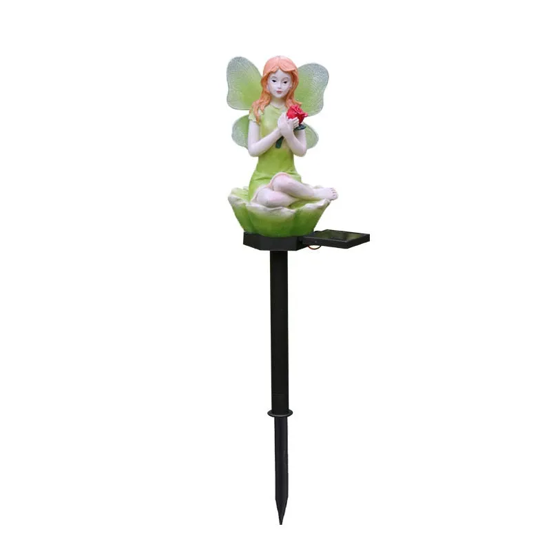 Solar Outdoor Waterproof Garden Resin Flower Fairy Stake Light