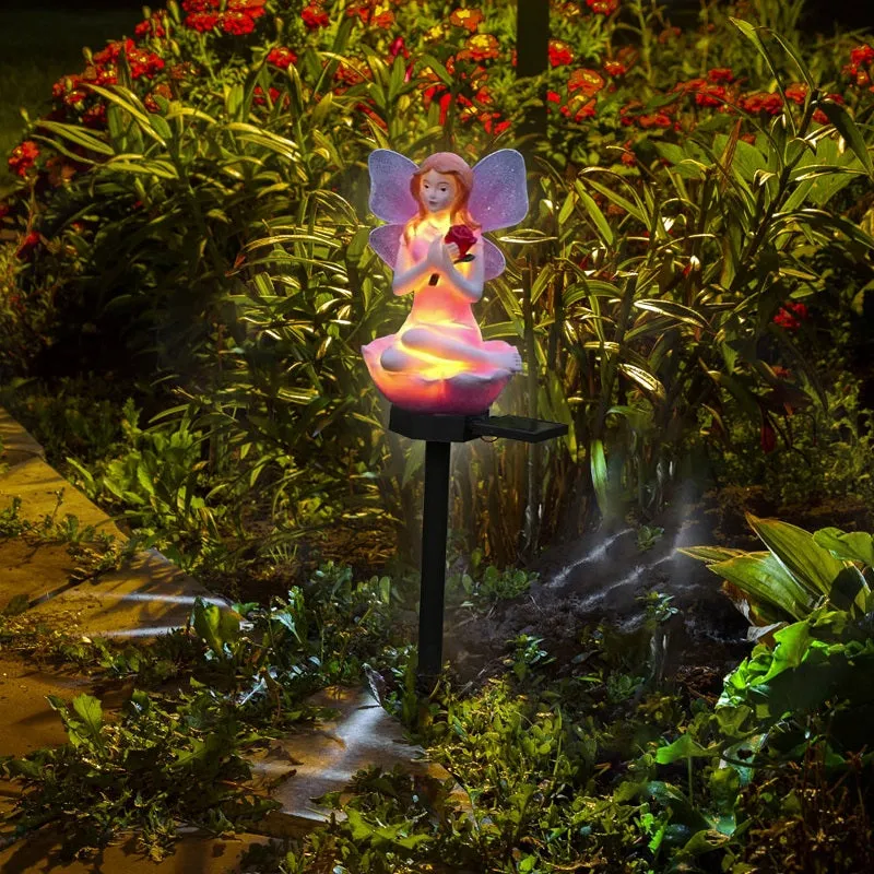 Solar Outdoor Waterproof Garden Resin Flower Fairy Stake Light