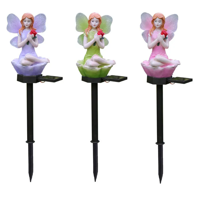 Solar Outdoor Waterproof Garden Resin Flower Fairy Stake Light