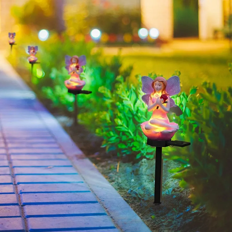 Solar Outdoor Waterproof Garden Resin Flower Fairy Stake Light