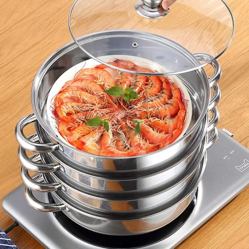 Steamer Cooker 30CM 3-Tier Stainless Steel Steamer Pot