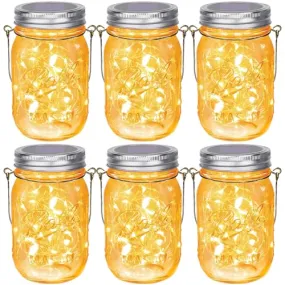 【Upgraded】Hanging Mason Jar Solar Lights, 6 Pack 30 LEDs Fairy Lights with Jars and Hangers, IPX6 Waterproof Hanging Solar Lights Outdoor, Solar Lanterns for Balcony Backyard Garden Fence Decor