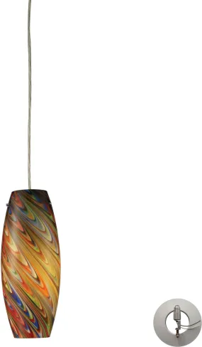 Vortex 1 Light Pendant In Satin Nickel and Rainbow Glass - Includes Recessed Lighting Kit