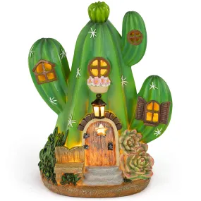 VP Home Enchanted Cactus Cottage Solar Powered LED Outdoor Decor Garden