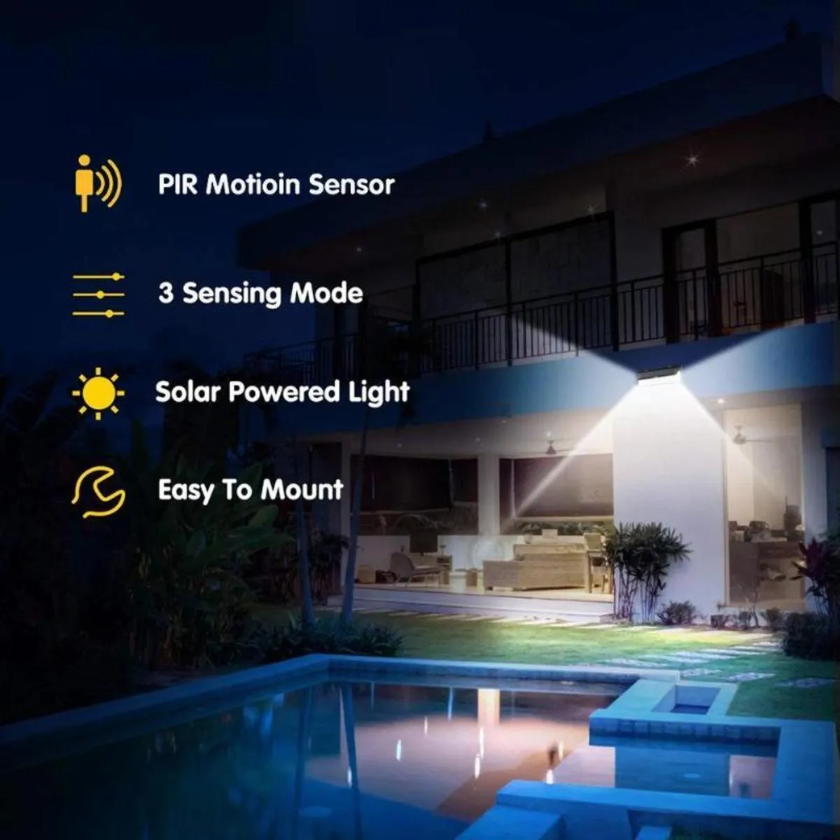 Waterproof Solar LED Motion Sensor Wall Light 3 Modes Dimmable Outdoor Garden Lamp