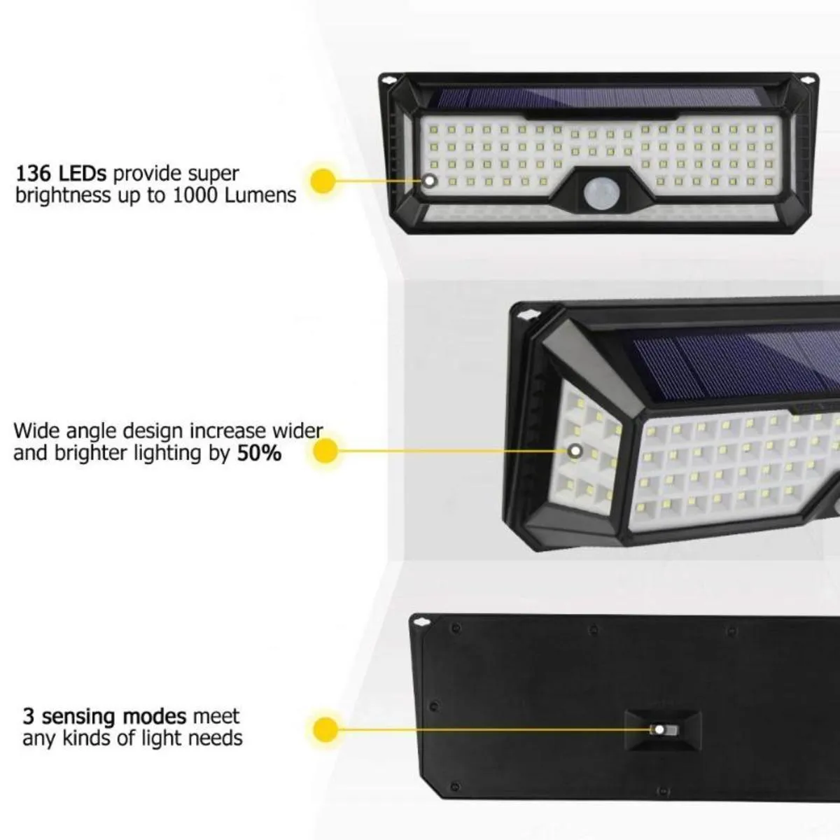 Waterproof Solar LED Motion Sensor Wall Light 3 Modes Dimmable Outdoor Garden Lamp